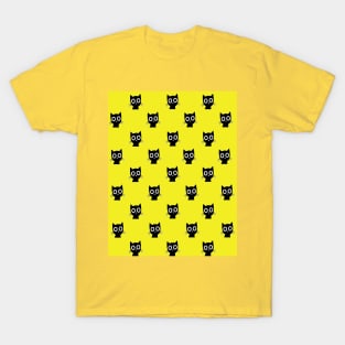 Cute Quirky Cat Pattern in Yellow T-Shirt